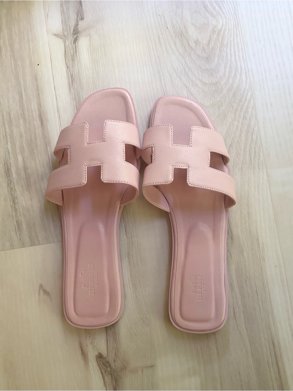 Hermes Pink Oran H-Logo Slide Sandals